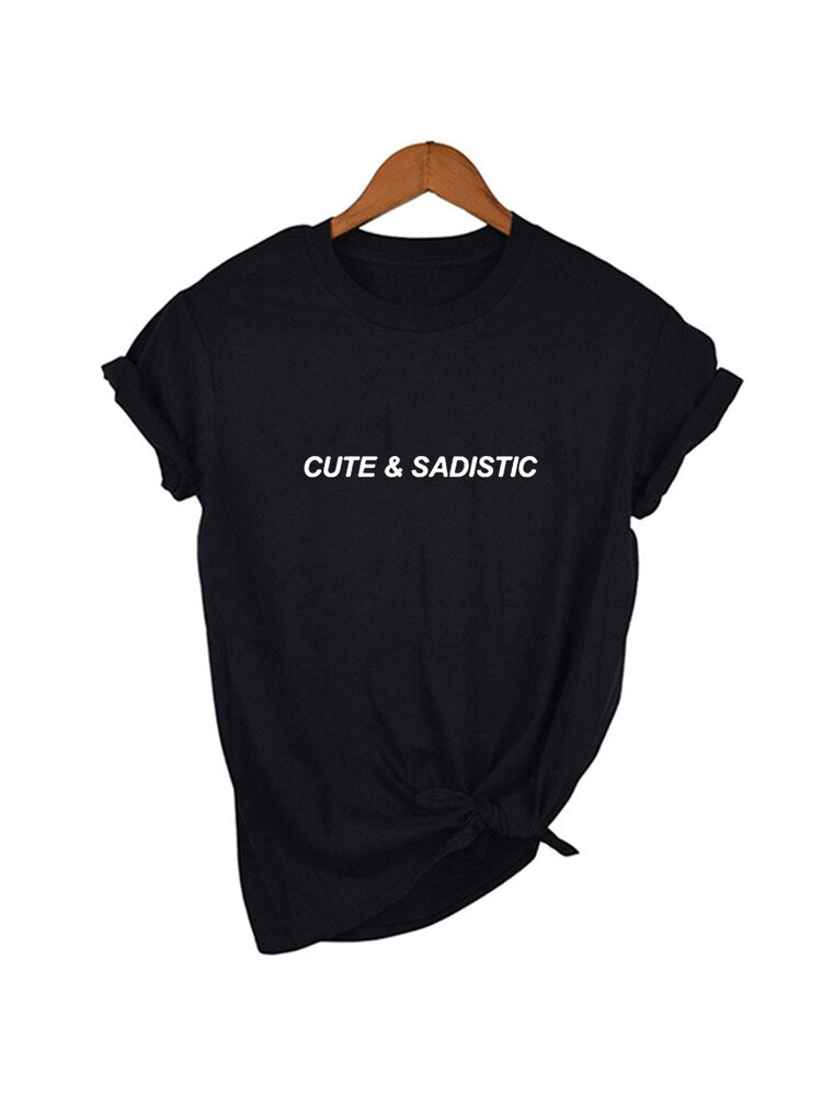 Cute &amp; Sadistic Harajuku Gothic Female Tshirt Fashion Casual T Shirt Women Clothing T-shirts Streetwear Hipsters Grunge Top