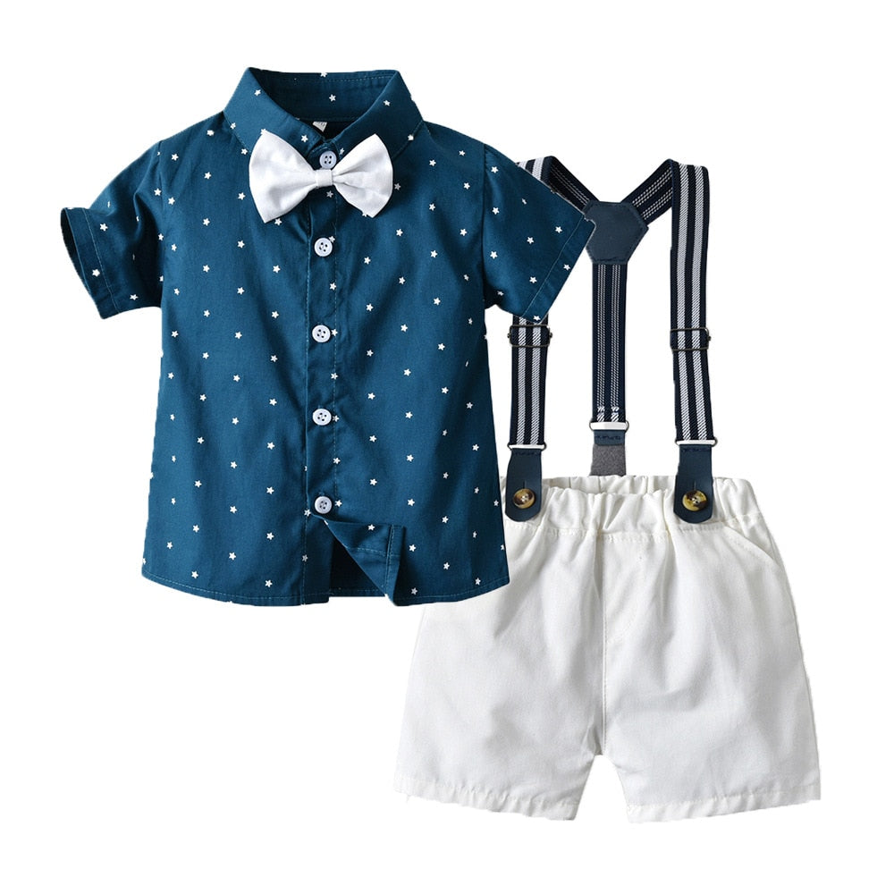 Toddler Boys Clothing Set Newborn Gentleman Suit Kids Short Sleeve Bow Tie Shirt+Suspender Shorts Casual Summer Baby Boy Clothes