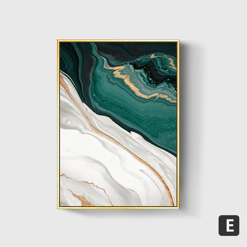 "Emerald Lines" - Modern Abstract Gold Foil and Green Canvas Art