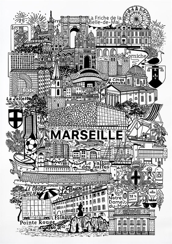 Modern City Marseille Travel Print France Poster Black White Canvas Painting Unique Wall Art Coordinates Minimalist Home Decor