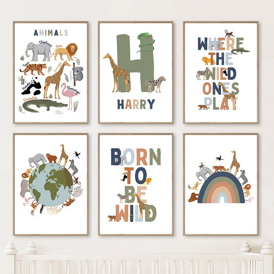 Animals World Earth Rainbow Grow Quotes Wall Art Canvas Painting Nordic Posters And Prints Nursery Wall Pictures Kids Room Decor