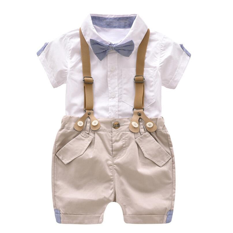 Toddler Boys Clothing Set Newborn Gentleman Suit Kids Short Sleeve Bow Tie Shirt+Suspender Shorts Casual Summer Baby Boy Clothes