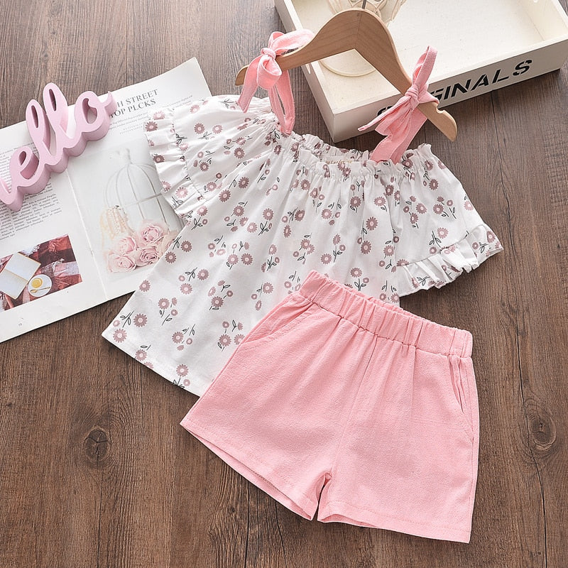 Bear Leader Summer Set: Adorable Baby Girl Outfit with Embroidery