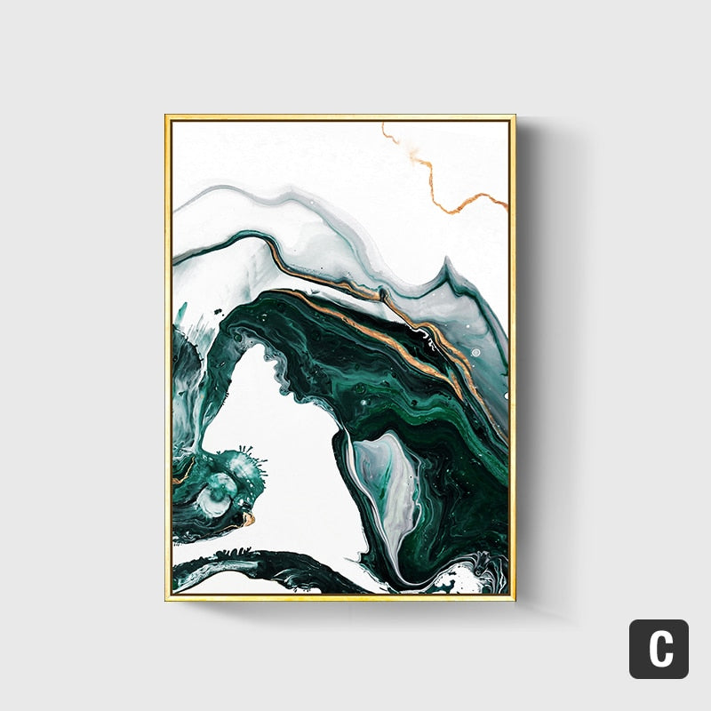 "Emerald Lines" - Modern Abstract Gold Foil and Green Canvas Art