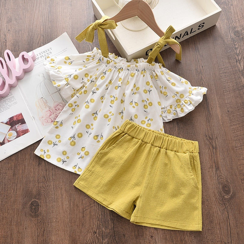 Bear Leader Summer Set: Adorable Baby Girl Outfit with Embroidery