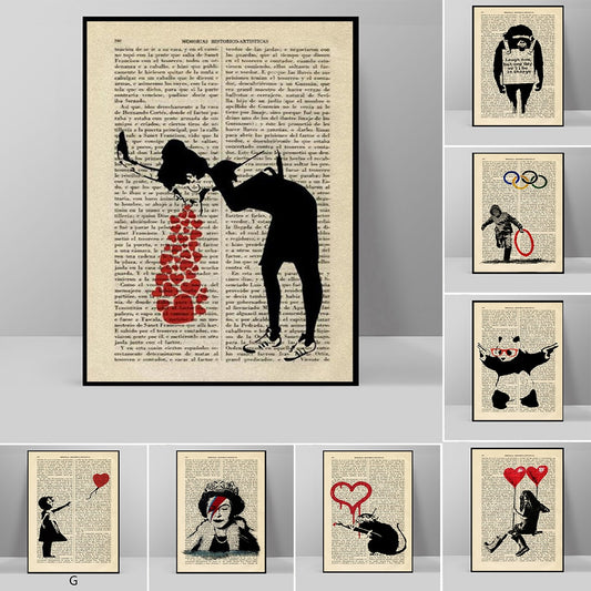 Vintage Art Old Newspaper Canvas Poster and Print Banksy Graffiti Art Wall Decoration for Living Room Corridor Office Home Decor