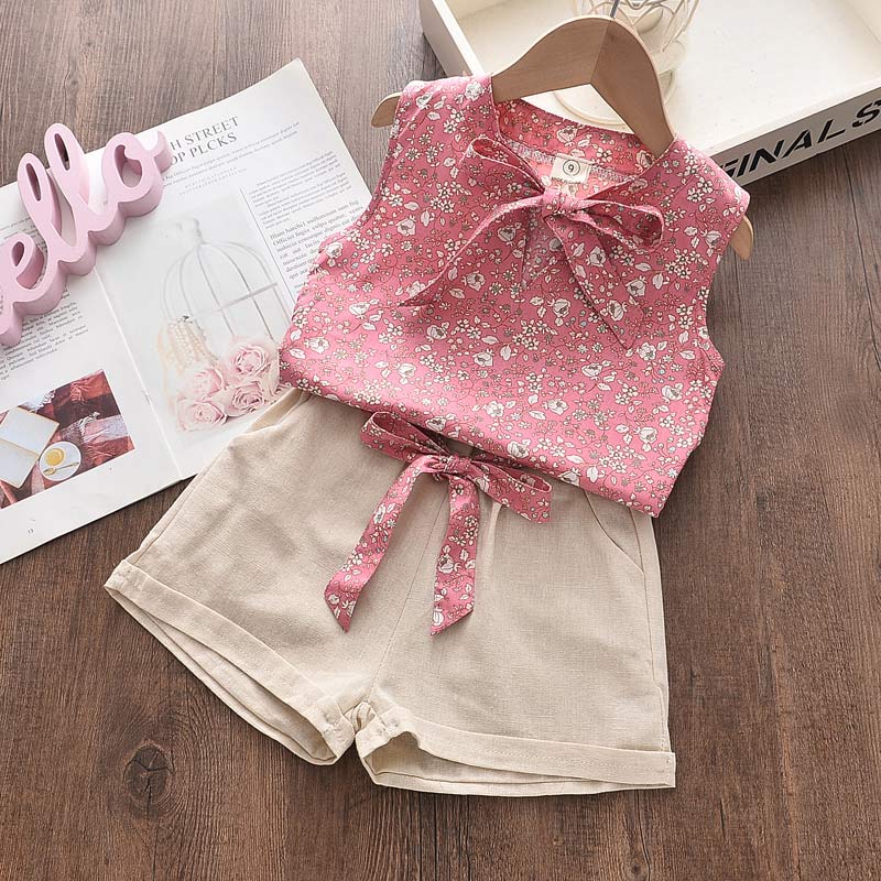 Bear Leader Summer Set: Adorable Baby Girl Outfit with Embroidery