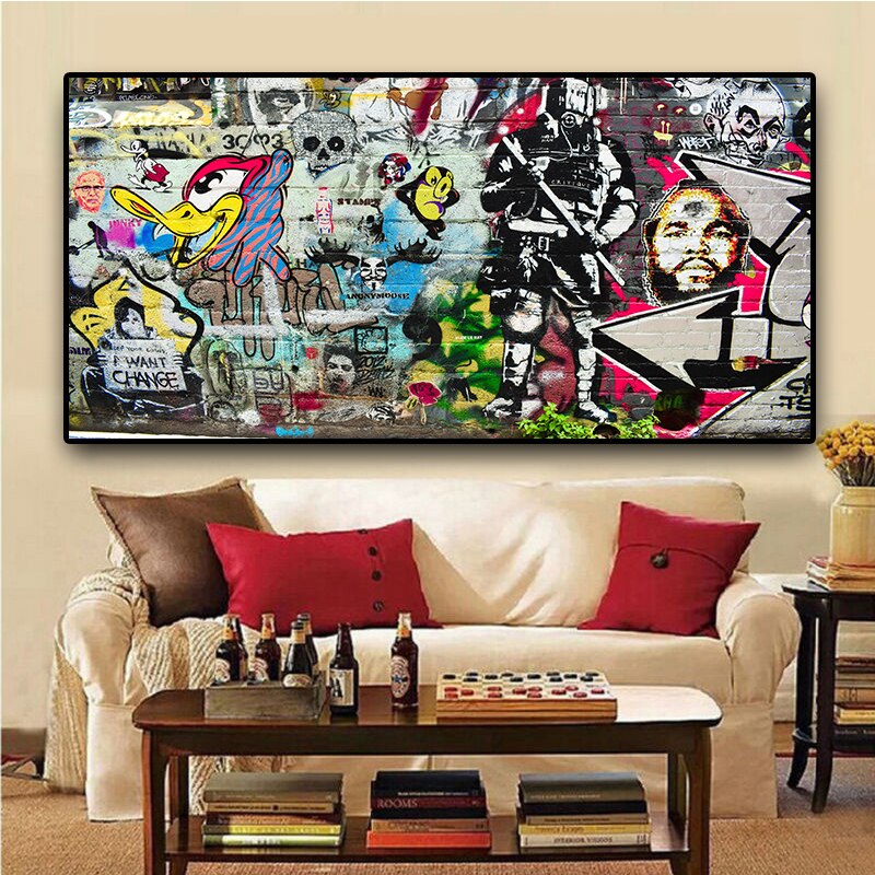 Graffiti on The Wall Street Art Abstract Canvas Painting Posters and Prints Cuadros Banksy Pop Wall Art Picture for Living Room