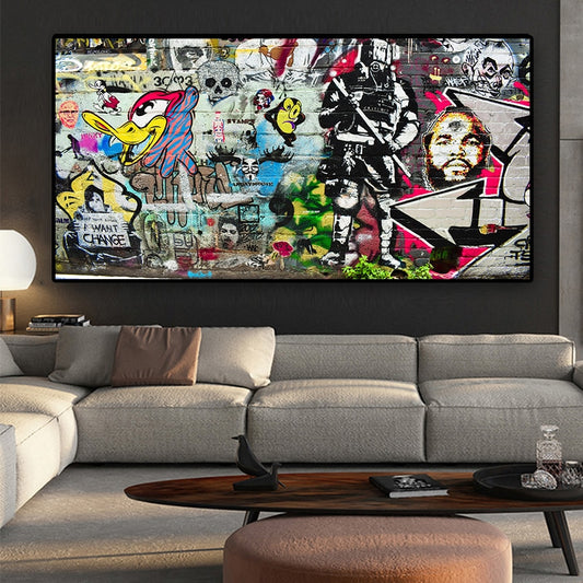 Graffiti on The Wall Street Art Abstract Canvas Painting Posters and Prints Cuadros Banksy Pop Wall Art Picture for Living Room