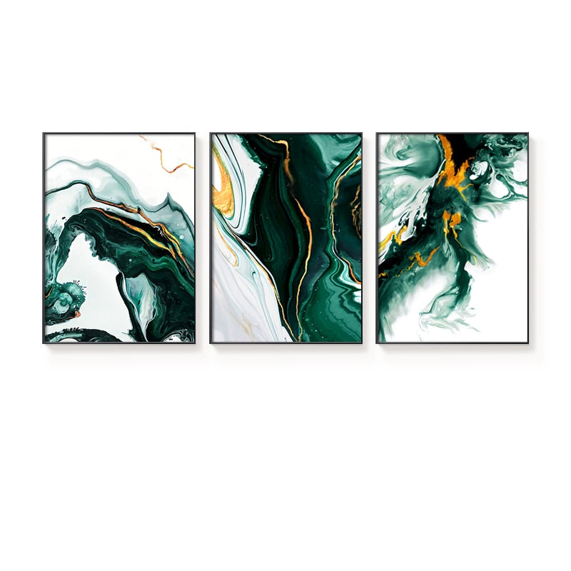 "Emerald Lines" - Modern Abstract Gold Foil and Green Canvas Art