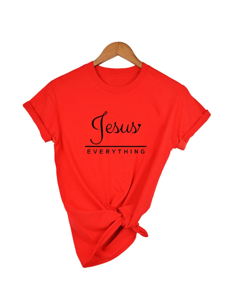 Jesus Everything Slogan Women&#39;s Summer T-Shirt Christian Harajuku T Shirts Religion Faith Tees Shirts Ladies Tshirt Casual Tops