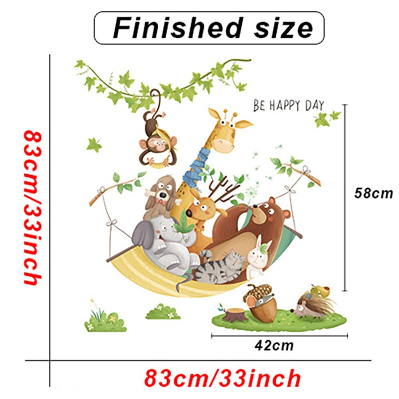 Cartoon Giraffe Wall Stickers for Kids rooms Kindergarten Wall Decor Self-adhesive Vinyl PVC Wall Decals for Nursery Home Decor