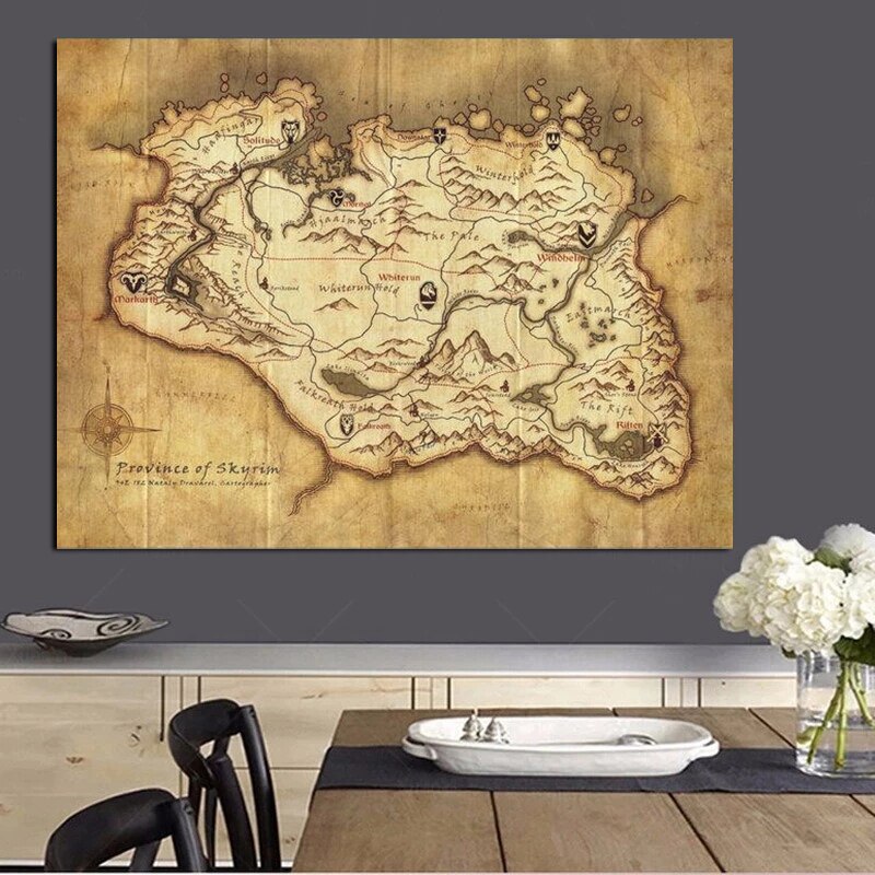 Skyrim Map Abstract Modern Print Art Canvas Poster For Living Room Decor Home Wall Picture