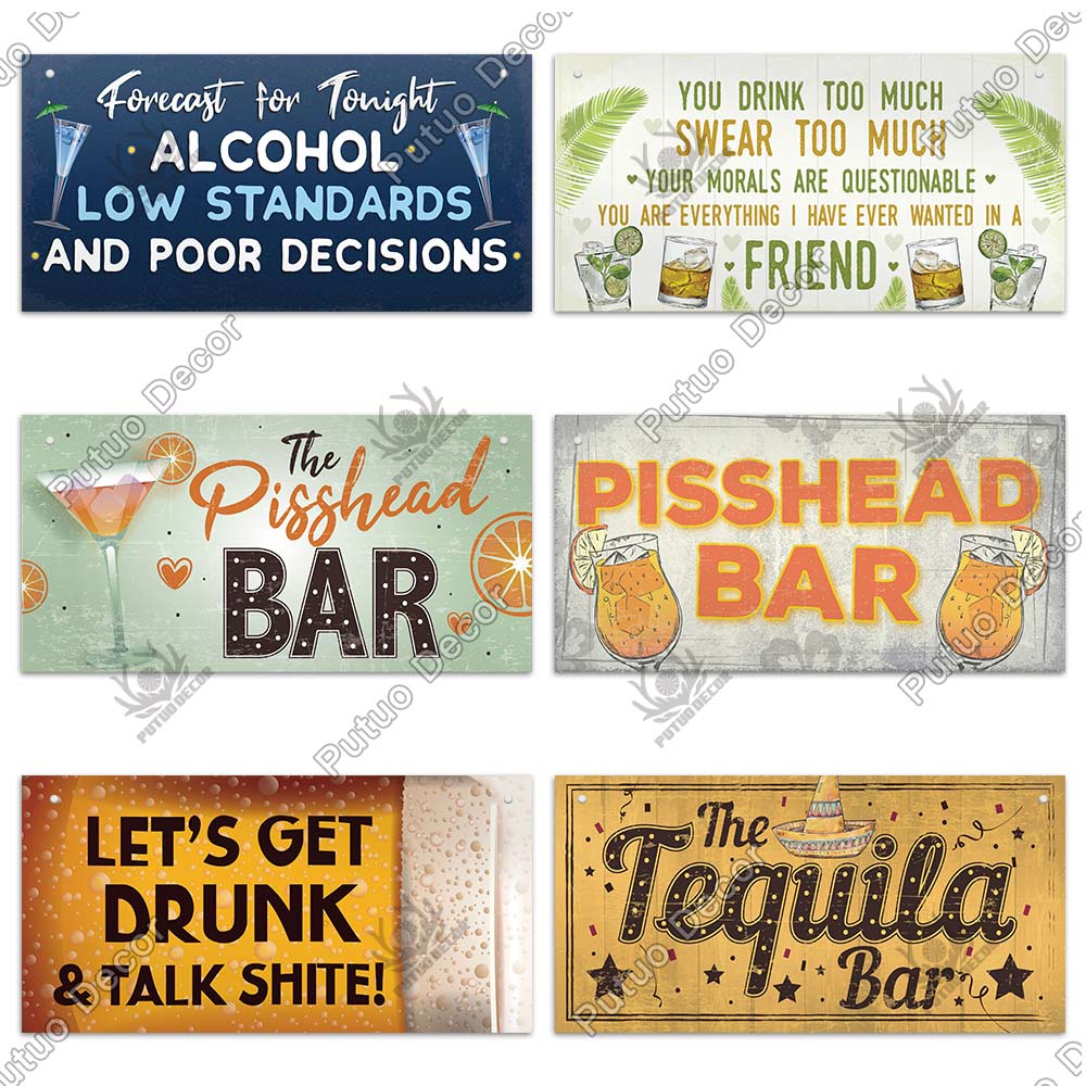 Putuo Decor Pub Funny Wooden Signs Gifts Plaque Wood In Bar Door Plate for Club Beach TIKI Bar Hanging Wall Art Decoration