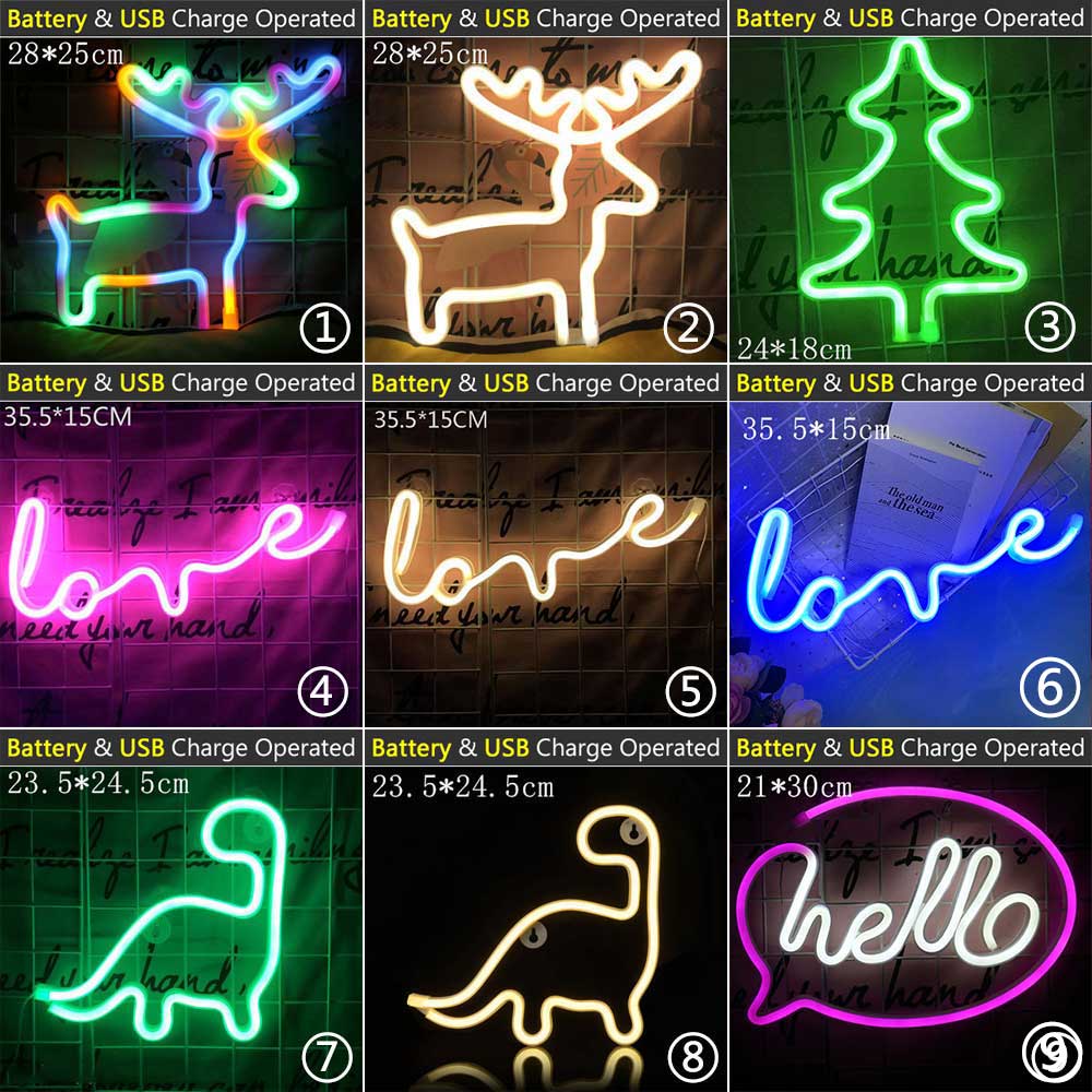 72 Styles LED Neon Light Hello Wall Art Sign Bedroom Decoration Rainbow Hanging Night Lamp Home Party Holiday Decor Xmas Gift