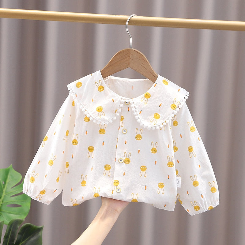 Spring Charm: Toddler & Infant Plaid Cartoon Blouses for Girls