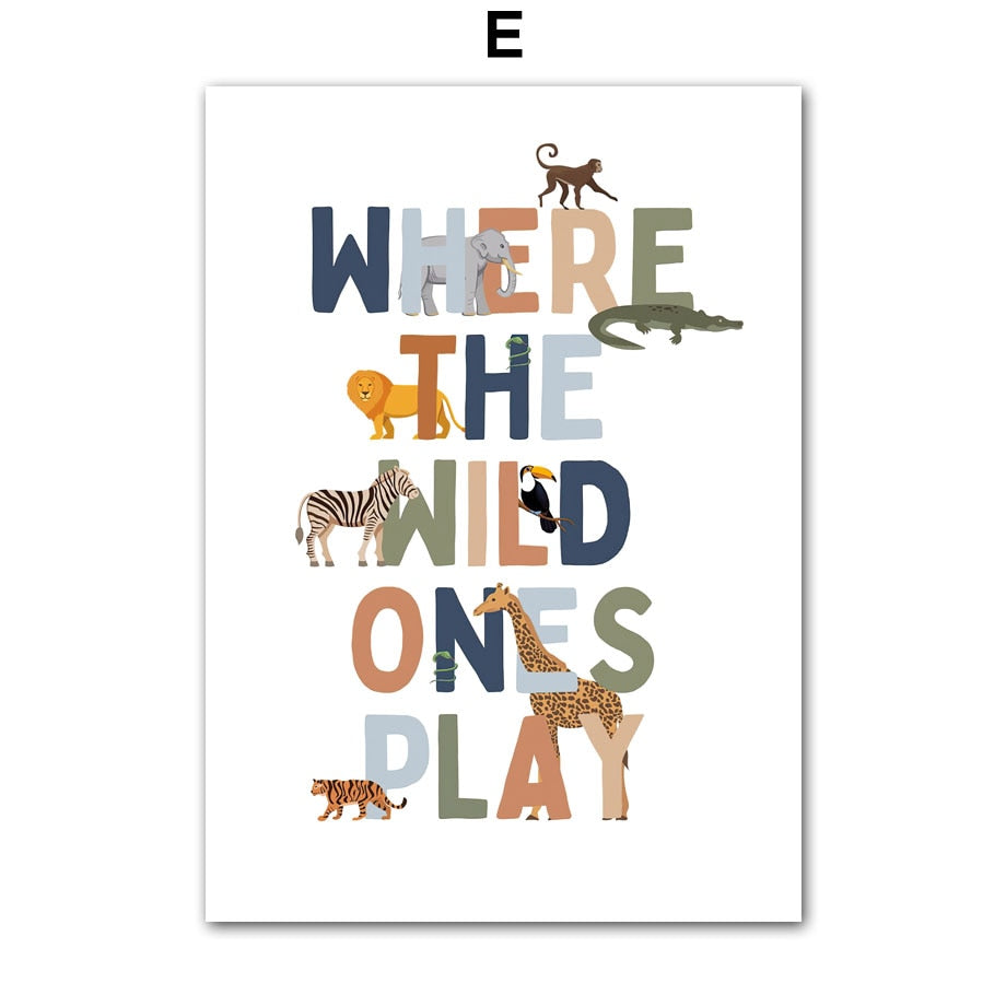 Animals World Earth Rainbow Grow Quotes Wall Art Canvas Painting Nordic Posters And Prints Nursery Wall Pictures Kids Room Decor