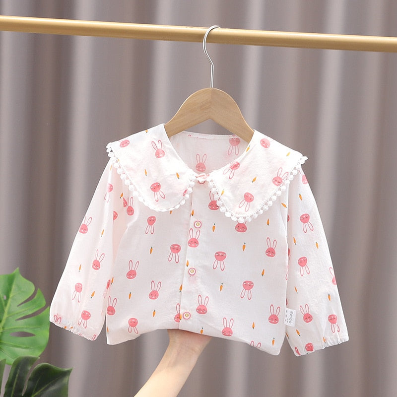 Spring Charm: Toddler & Infant Plaid Cartoon Blouses for Girls