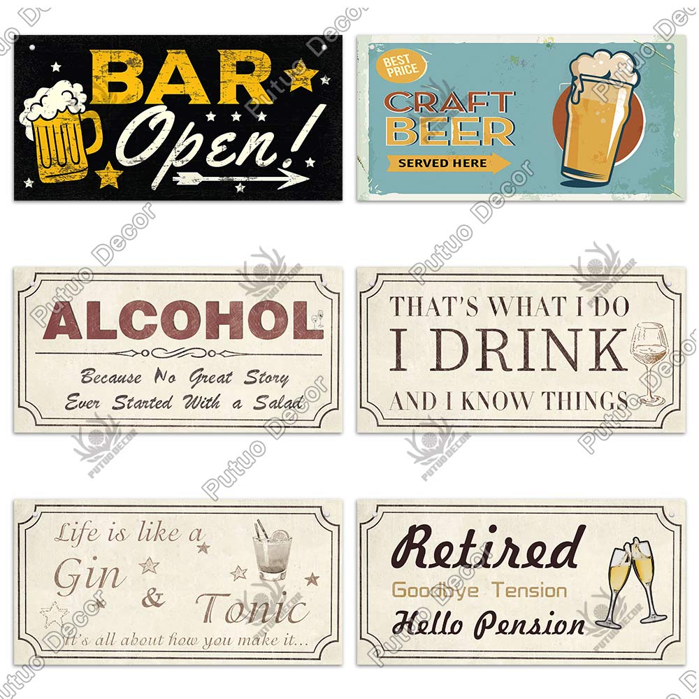 Putuo Decor Pub Funny Wooden Signs Gifts Plaque Wood In Bar Door Plate for Club Beach TIKI Bar Hanging Wall Art Decoration