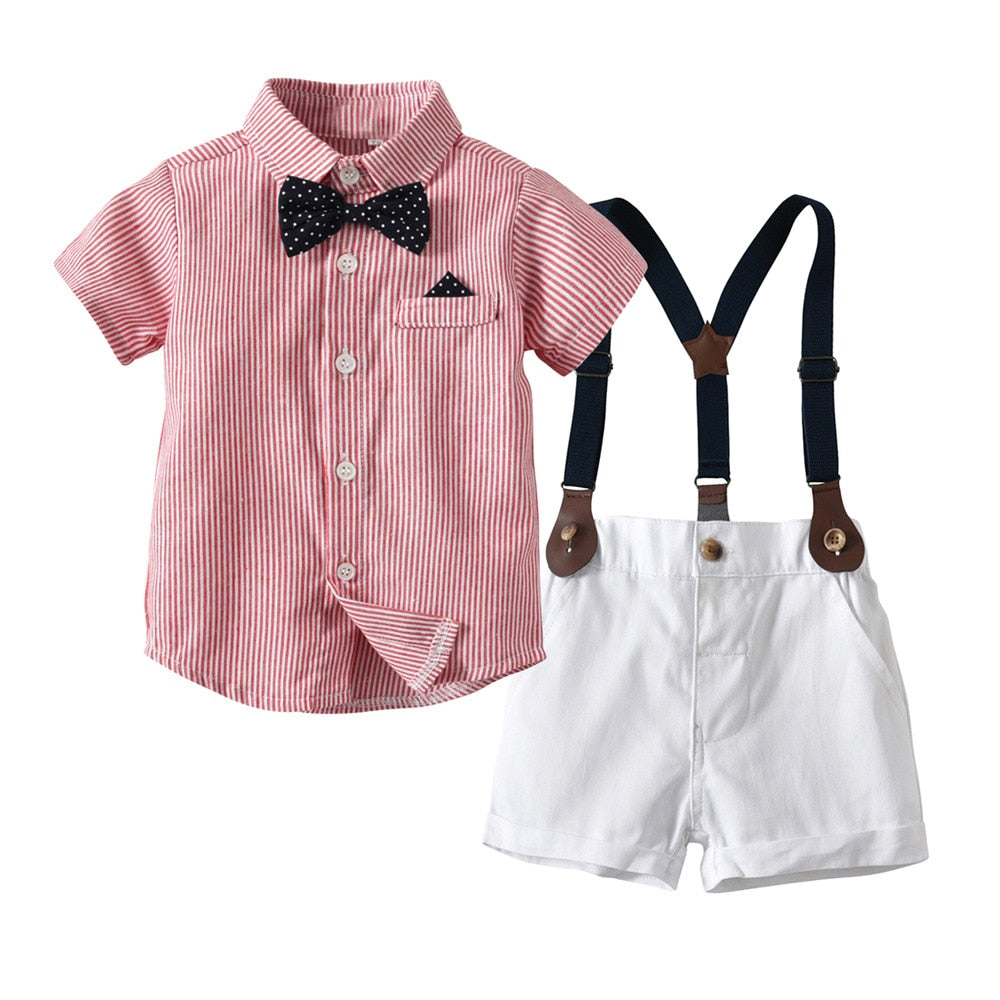 Toddler Boys Clothing Set Newborn Gentleman Suit Kids Short Sleeve Bow Tie Shirt+Suspender Shorts Casual Summer Baby Boy Clothes