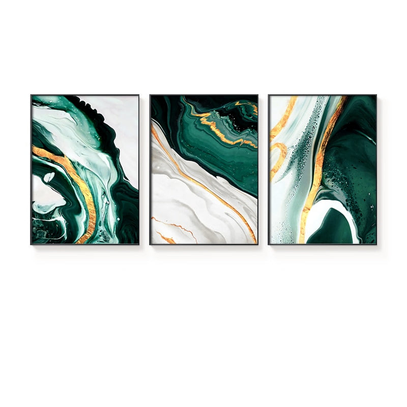 "Emerald Lines" - Modern Abstract Gold Foil and Green Canvas Art