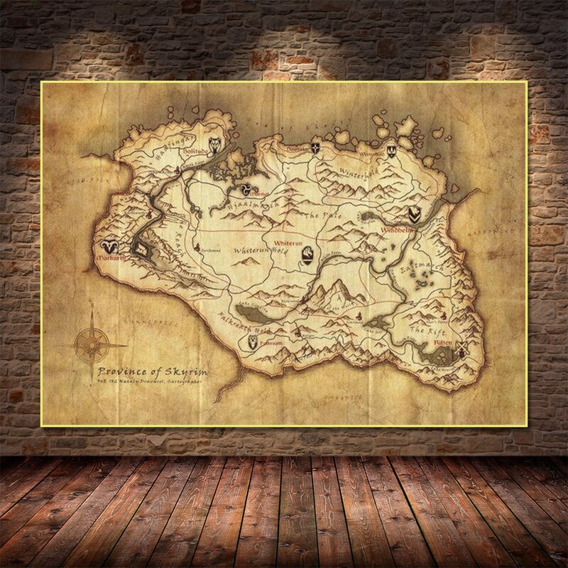 Skyrim Map Abstract Modern Print Art Canvas Poster For Living Room Decor Home Wall Picture