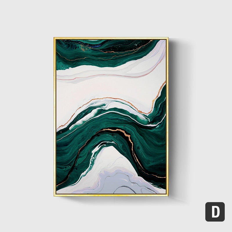 "Emerald Lines" - Modern Abstract Gold Foil and Green Canvas Art