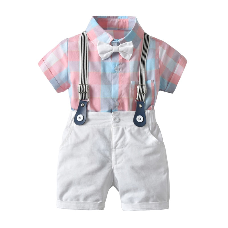 Toddler Boys Clothing Set Newborn Gentleman Suit Kids Short Sleeve Bow Tie Shirt+Suspender Shorts Casual Summer Baby Boy Clothes