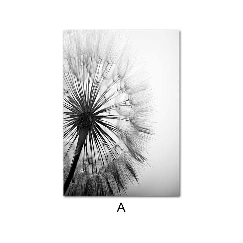 Black & White Dandelion Canvas Poster: Nordic Elegance Meets Nature