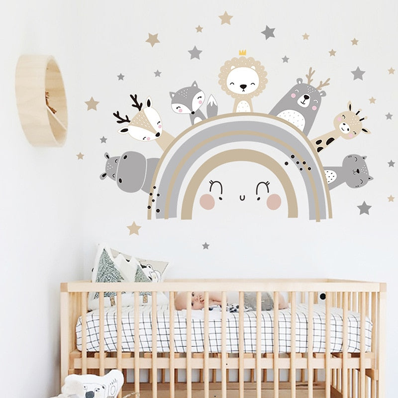 Cartoon Animal Wall Decor Sticker Wall Decals for Baby Boy Kids Room Baby Girl Bedroom Sticker Baby Nursery Interior Wallpaper