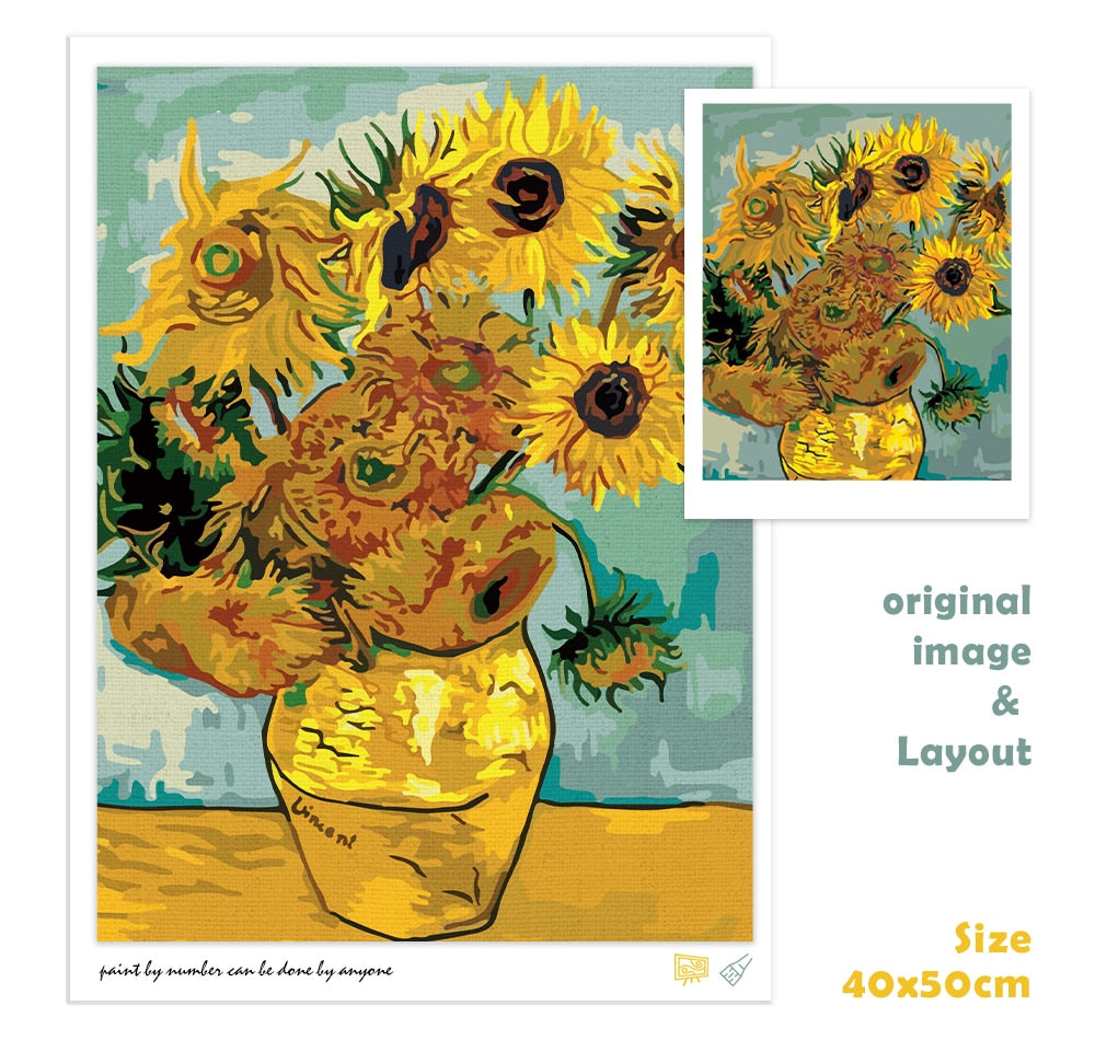 Van Gogh Sunflower DIY Painting By Numbers Wall Art Picture By Numbers Acrylic Canvas Home Decors Diy Gift Arts