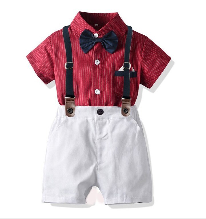 Toddler Boys Clothing Set Newborn Gentleman Suit Kids Short Sleeve Bow Tie Shirt+Suspender Shorts Casual Summer Baby Boy Clothes