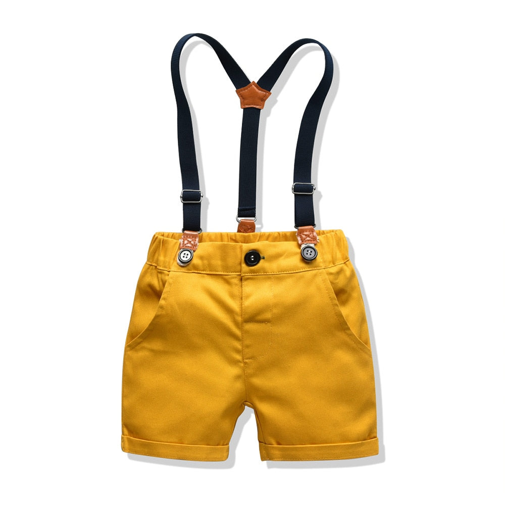 Toddler Boys Clothing Set Newborn Gentleman Suit Kids Short Sleeve Bow Tie Shirt+Suspender Shorts Casual Summer Baby Boy Clothes