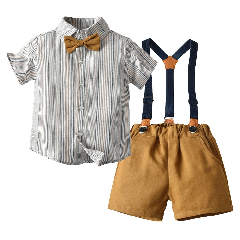 Toddler Boys Clothing Set Newborn Gentleman Suit Kids Short Sleeve Bow Tie Shirt+Suspender Shorts Casual Summer Baby Boy Clothes