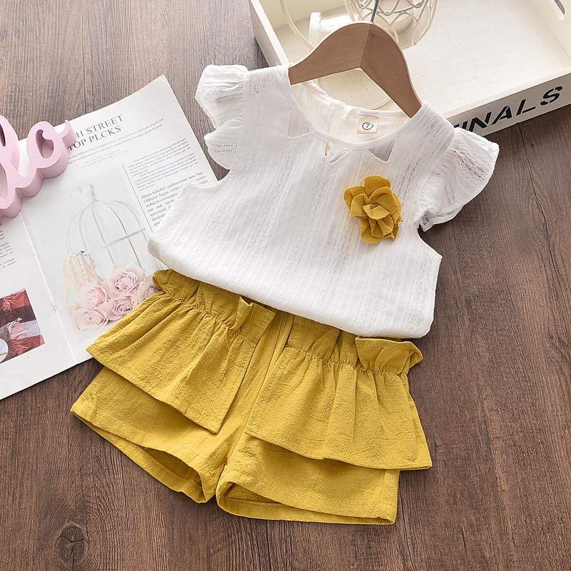 Bear Leader Summer Set: Adorable Baby Girl Outfit with Embroidery