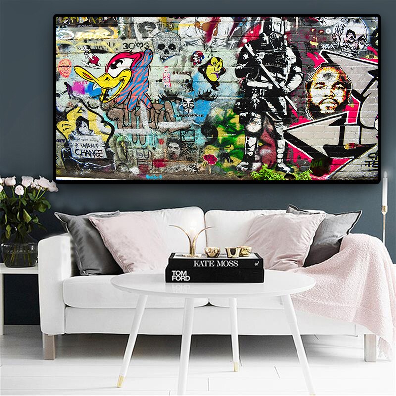 Graffiti on The Wall Street Art Abstract Canvas Painting Posters and Prints Cuadros Banksy Pop Wall Art Picture for Living Room