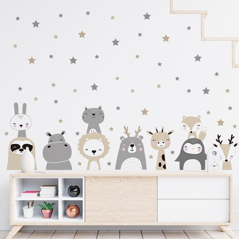 Cartoon Animal Wall Sticker for Kids Room Baby Nursery Interior Wall Decor Sticker Wallpaper Children's Bedroom Wall Decals