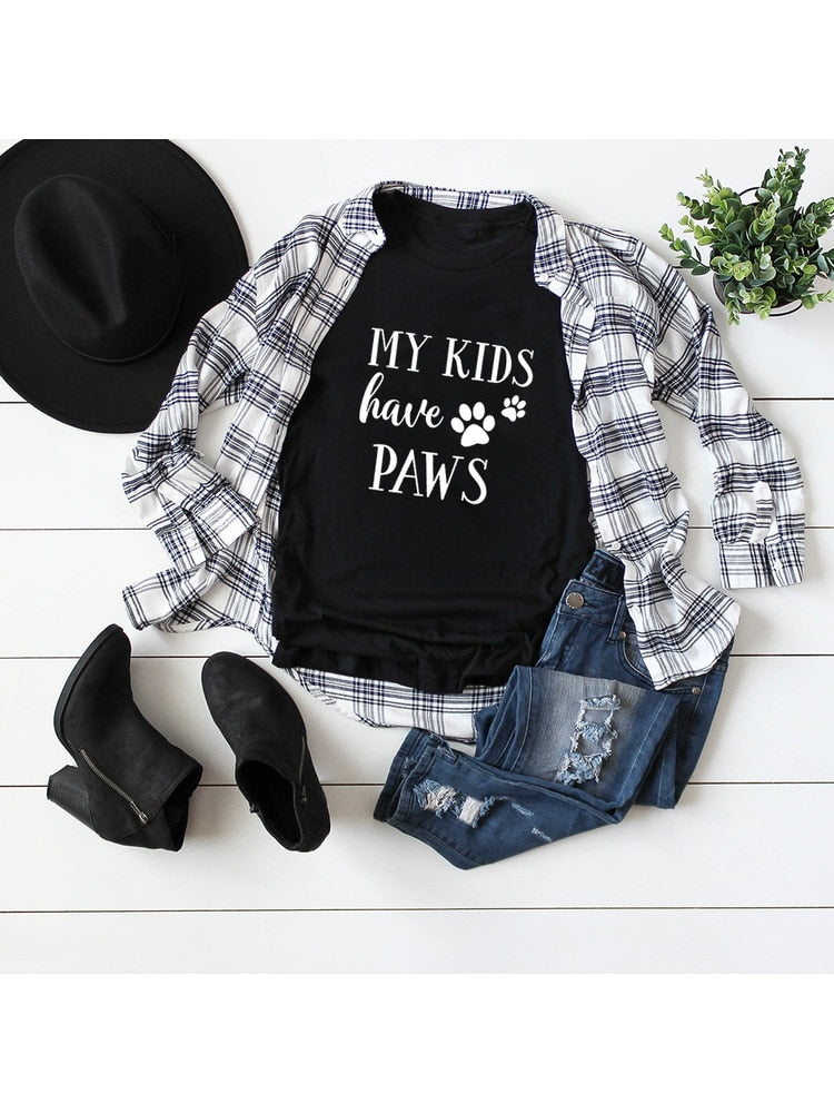 My Kids Have Paws Dog Mom Shirt Women Tshirt Summer Casual Dog Lover T Shirt Women Short Sleeve Dog Mama T-Shirts