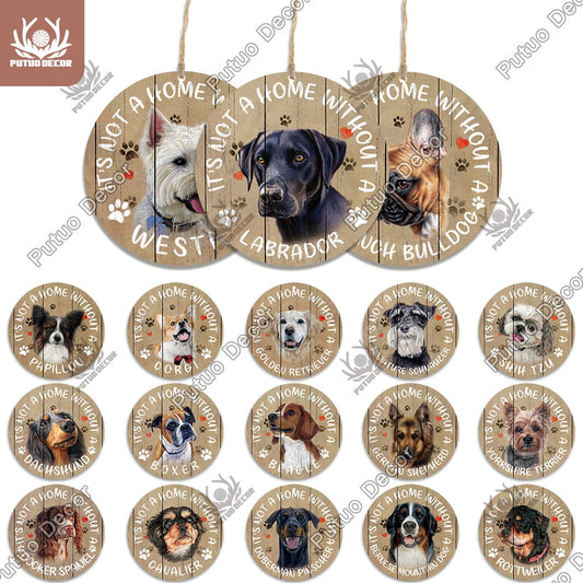 Putuo Decor Dog Round Wooden Signs Lovely Friendship Pet Dog Pendant Tag for Dog House Kennel Door Decoration Dog Lover Gift