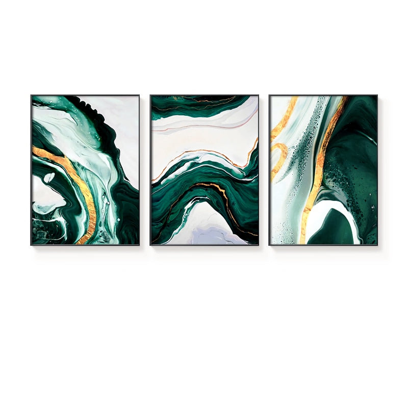 "Emerald Lines" - Modern Abstract Gold Foil and Green Canvas Art