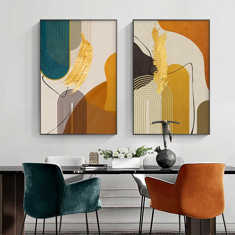 Luxury Abstract Line Canvas Painting Nordic Golden Poster Print Wall Art Pictures Living Room Bedroom Modern Big Size Home Decor