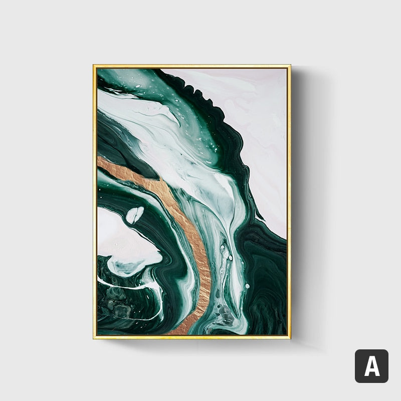 "Emerald Lines" - Modern Abstract Gold Foil and Green Canvas Art