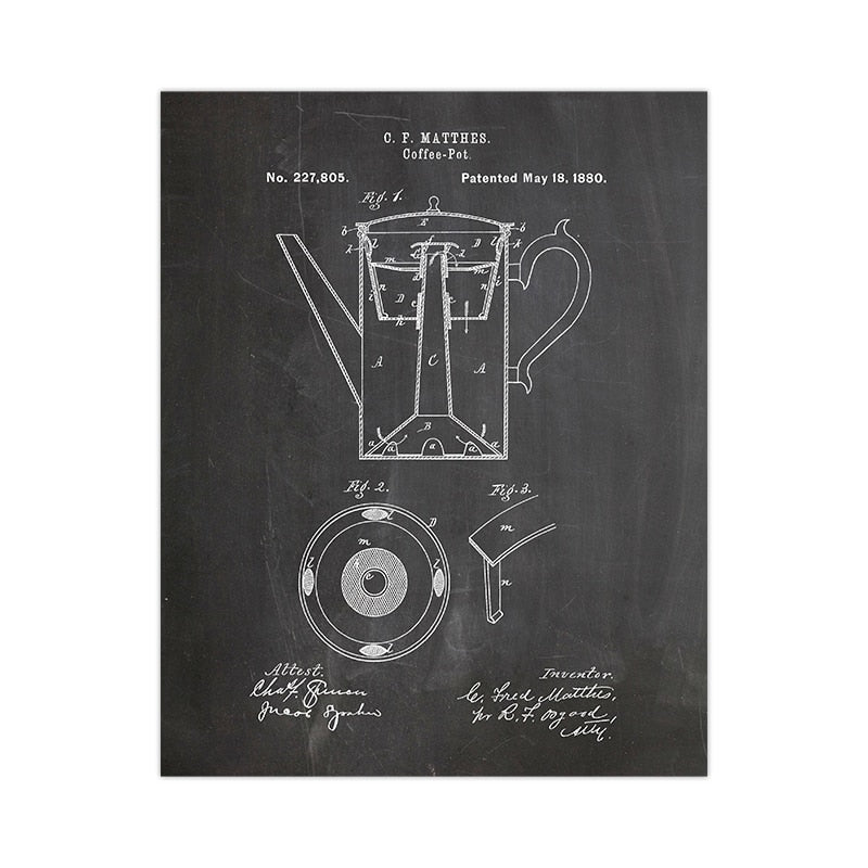 Coffee Pot Patent Posters and Prints Bialetti Moka Poster Coffee Blueprint Art Picture Canvas Painting Kitchen Wall Art Decor