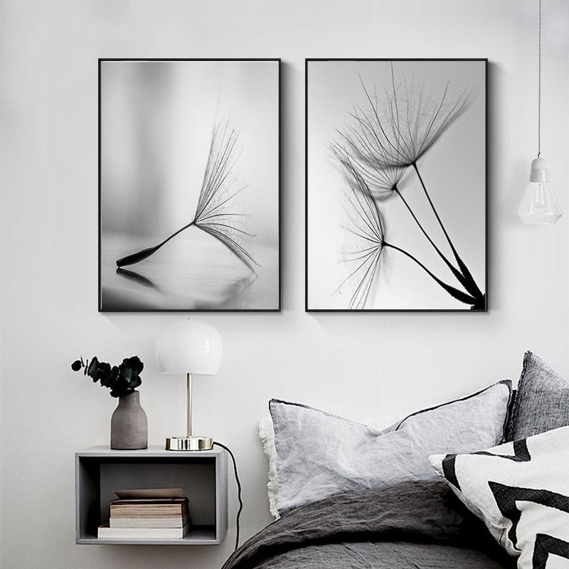 Black & White Dandelion Canvas Poster: Nordic Elegance Meets Nature