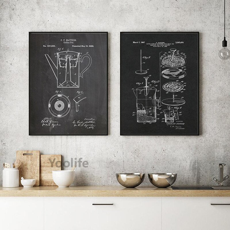 Coffee Pot Patent Posters and Prints Bialetti Moka Poster Coffee Blueprint Art Picture Canvas Painting Kitchen Wall Art Decor