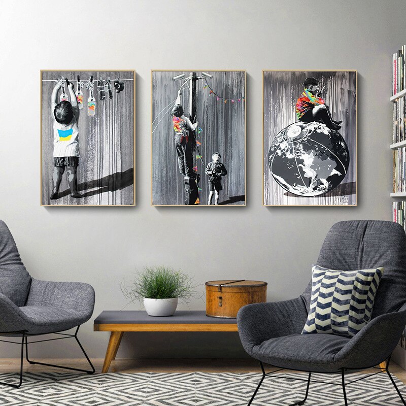 Banksy Graffiti Art Canvas Painting On The Wall Art Posters Prints for Living Room Home Decoration