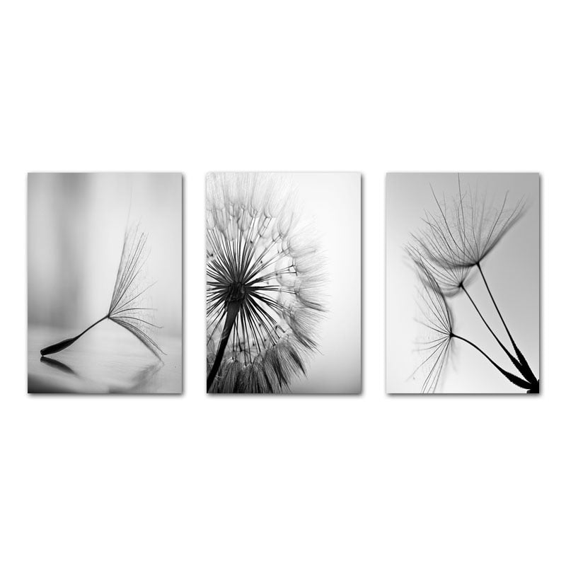 Black & White Dandelion Canvas Poster: Nordic Elegance Meets Nature