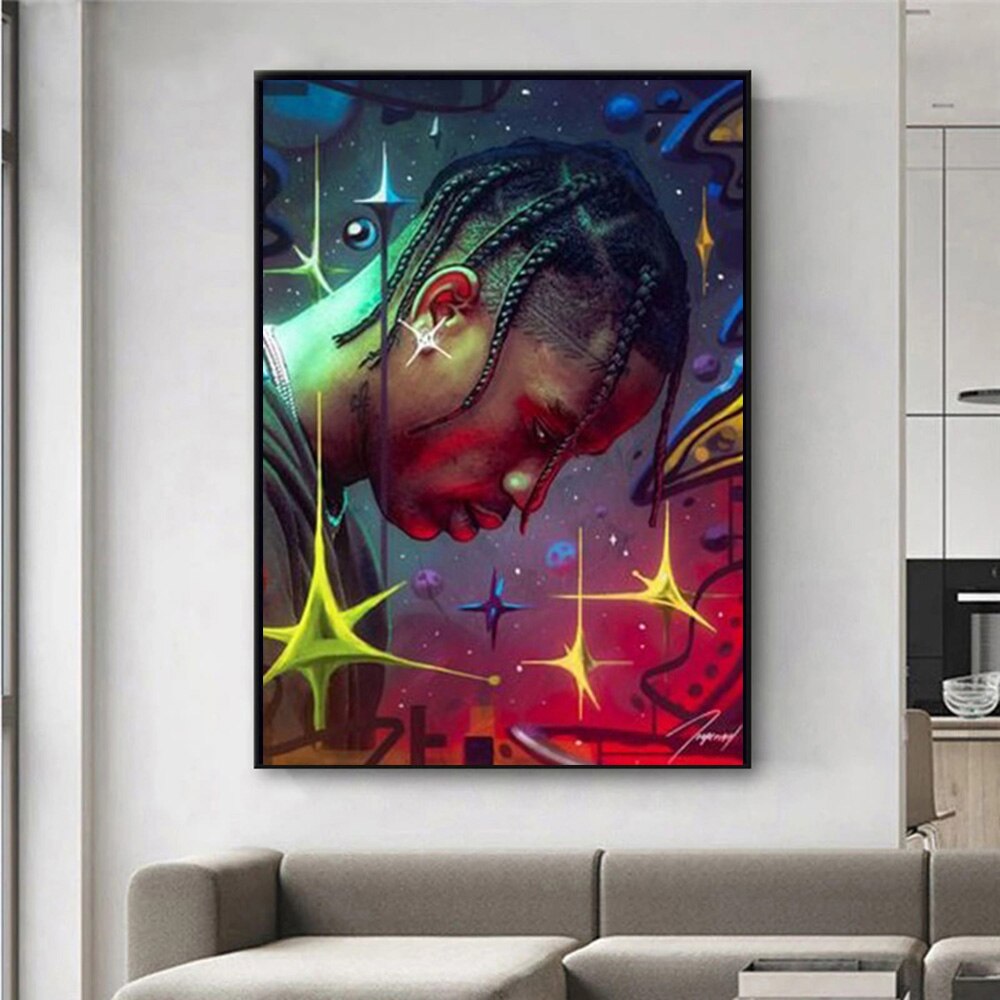 Rapper Travis Scotts Canvas Posters and Prints Music Star Wall Art Modern Decorative Paintings for Fans Bedroom Wall Decor Mural