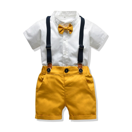 Toddler Boys Clothing Set Newborn Gentleman Suit Kids Short Sleeve Bow Tie Shirt+Suspender Shorts Casual Summer Baby Boy Clothes