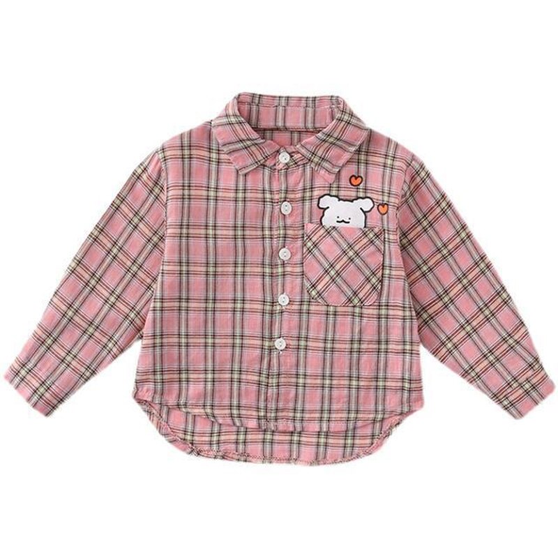 Spring Charm: Toddler & Infant Plaid Cartoon Blouses for Girls